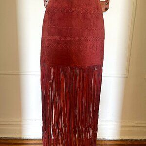 Suede full length fringe mini skirt